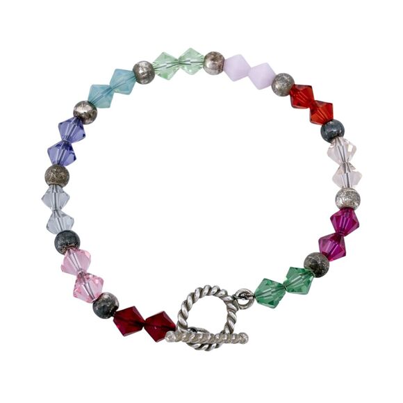 Estate Multi-Color Crystal Bead Toggle Bracelet 7" - Picture 2 of 6